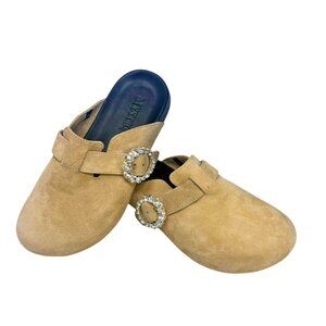 Anthropologie Mystique Tan Suede Rhinestone Embellished Handmade Clog